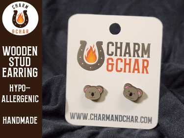 Koala Bear Wood Stud Earrings - Animal Fashion Earring - Stud Earring - Charm and Char